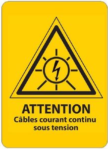 Etiquette PVC "Attention Câbles courant continu sous tension" 21x15