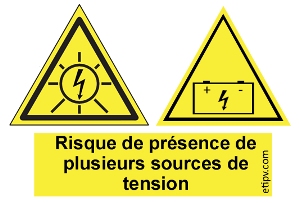 Etiquette Adhésive "Risque présence plusieurs sources de tension - Installation avec BATTERIE"