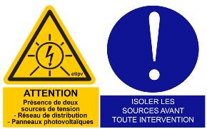 Etiquette Adhésive "Attention présence... et Isoler les 2 sources..."