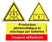 Etiquette Adhésive "Production Photovoltaïque et stockage par batteries - Coupure utilisations"