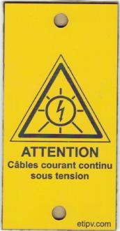 Plaque RIGIDE GRAVOPLY ULTRA - PVC "ATTENTION Câbles Courant Continu sous Tension" 10x5 cms