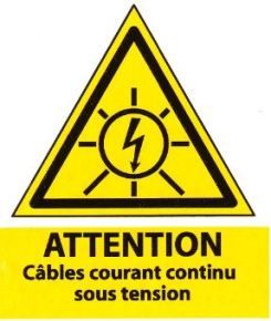 Etiquette Adhésive "Attention Câbles courant continu sous tension"