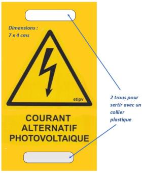 Etiquette POLYPROPYLENE "COURANT ALTERNATIF PHOTOVOLTAIQUE" 7x4 cms