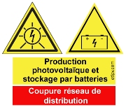 Etiquette Adhésive "Production Photovoltaïque et stockage par batteries - Coupure réseau de distrib"