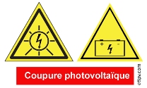 Etiquette Adhésive "Coupure Photovoltaïque - installation avec batteries"